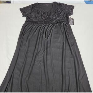 New Amoureuse Black Nightgown Long Lace V-neck Top Size 1X 22/24